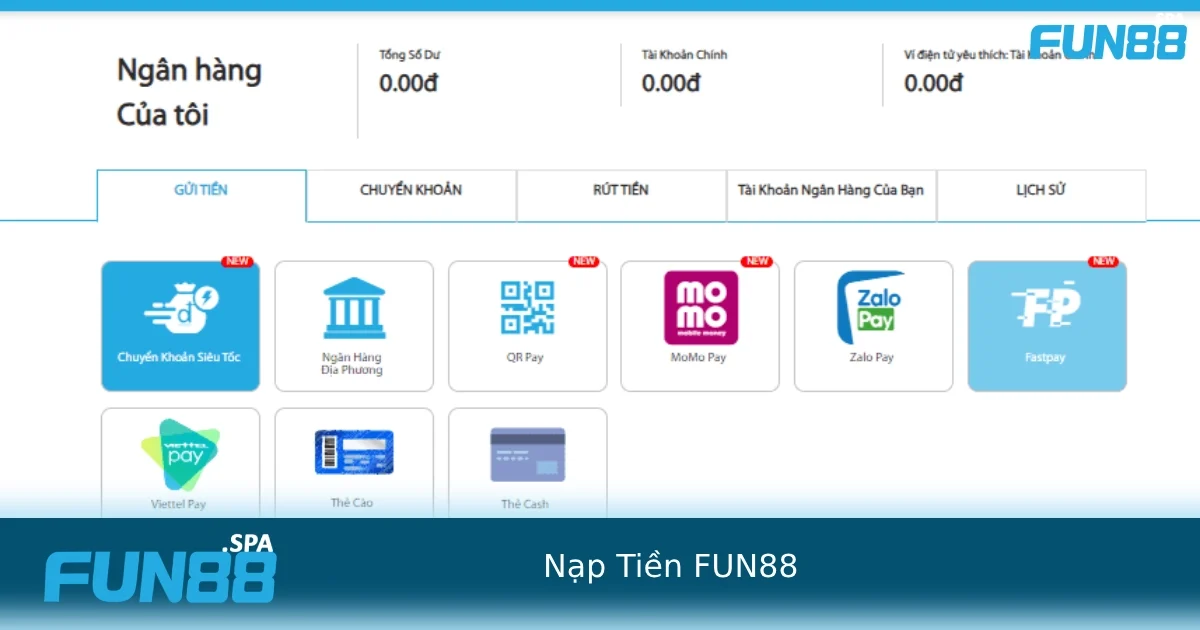 Các phương thức nạp tiền FUN88 hiện có